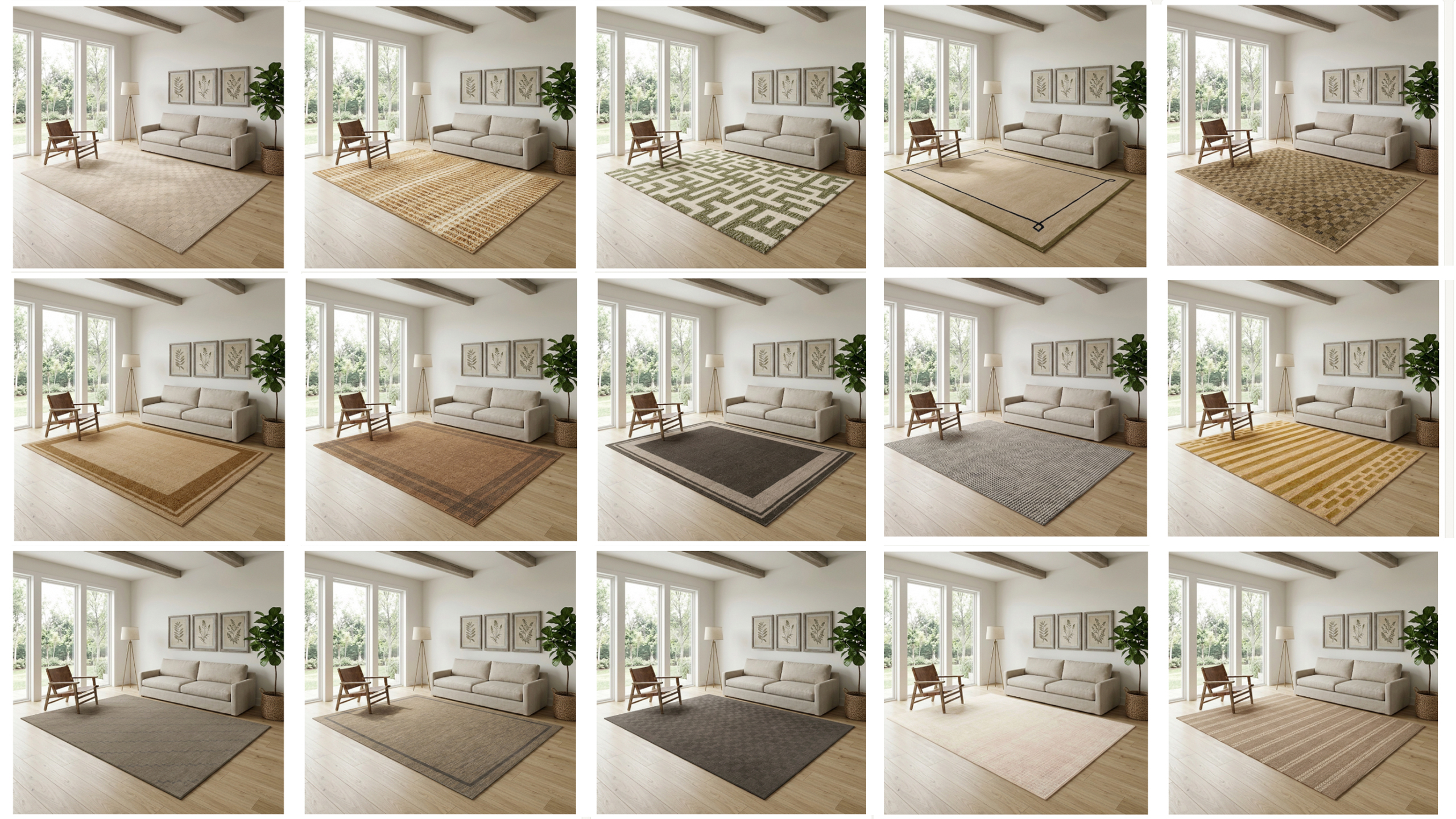 Multiple rugs shown in the same consistent room scene