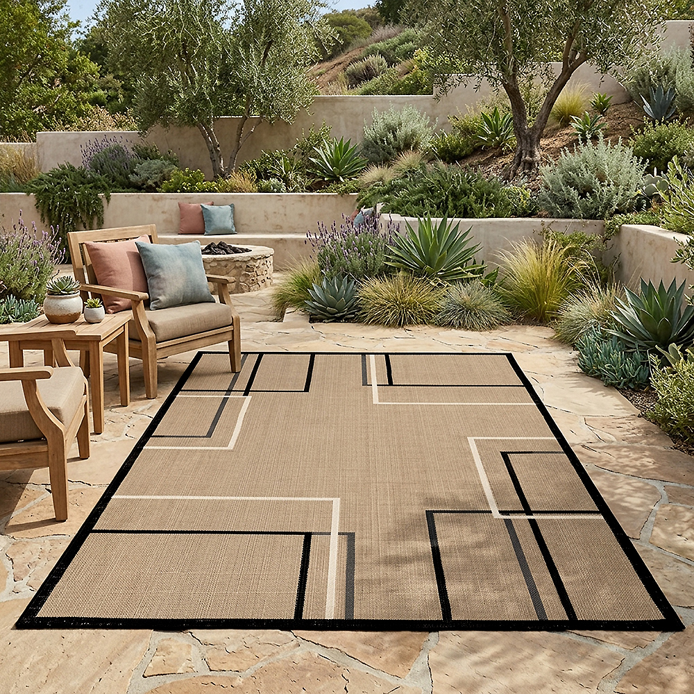 Patio rug transformed from product image to outdoor room scene